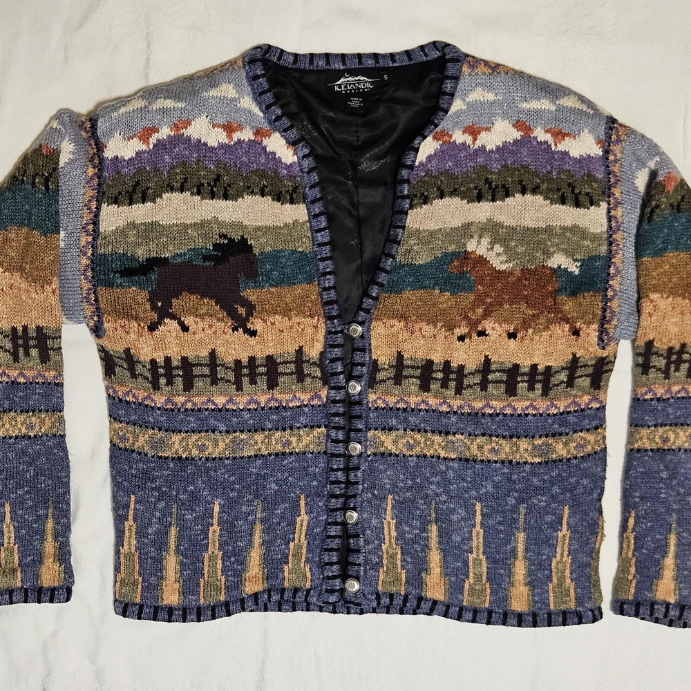 Blue and Brown Scenic Cardigan Sweater